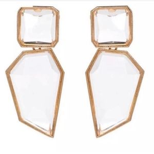 Clear Geometric Earrings With Gold Trim Post Earrings